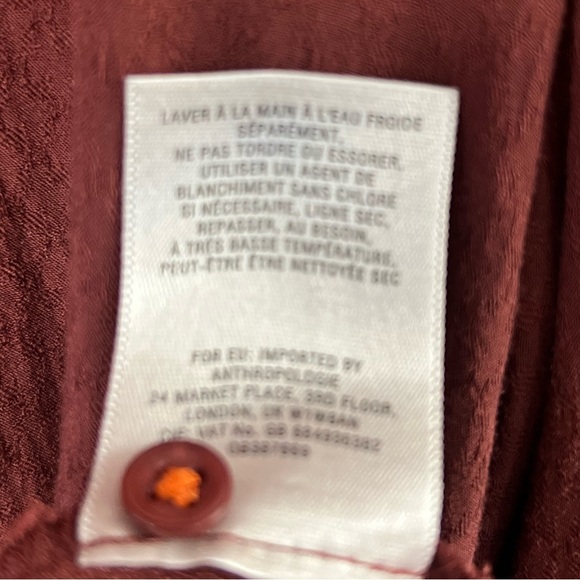 Maeve by Anthropologie Pintuck Peasant Blouse Maroon Size 8 - Picture 7 of 7